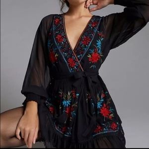 Anthropologie Black and Red Embroidered Dress